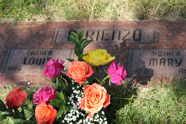 Headstone with flowers